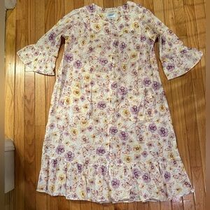Floral Eyelet Butterfly Zip Front Nightgown with Ruffle Sleeves